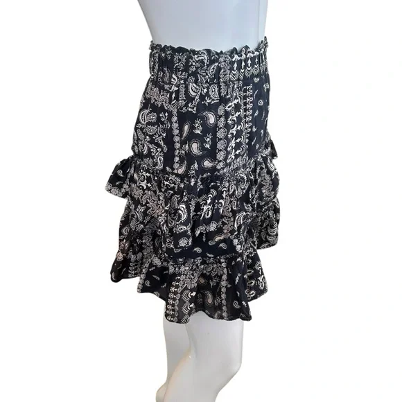 Free People Melissa Muslin Cotton Black & Beige Paisley Tiered Mini Skirt XS - Picture 5 of 11
